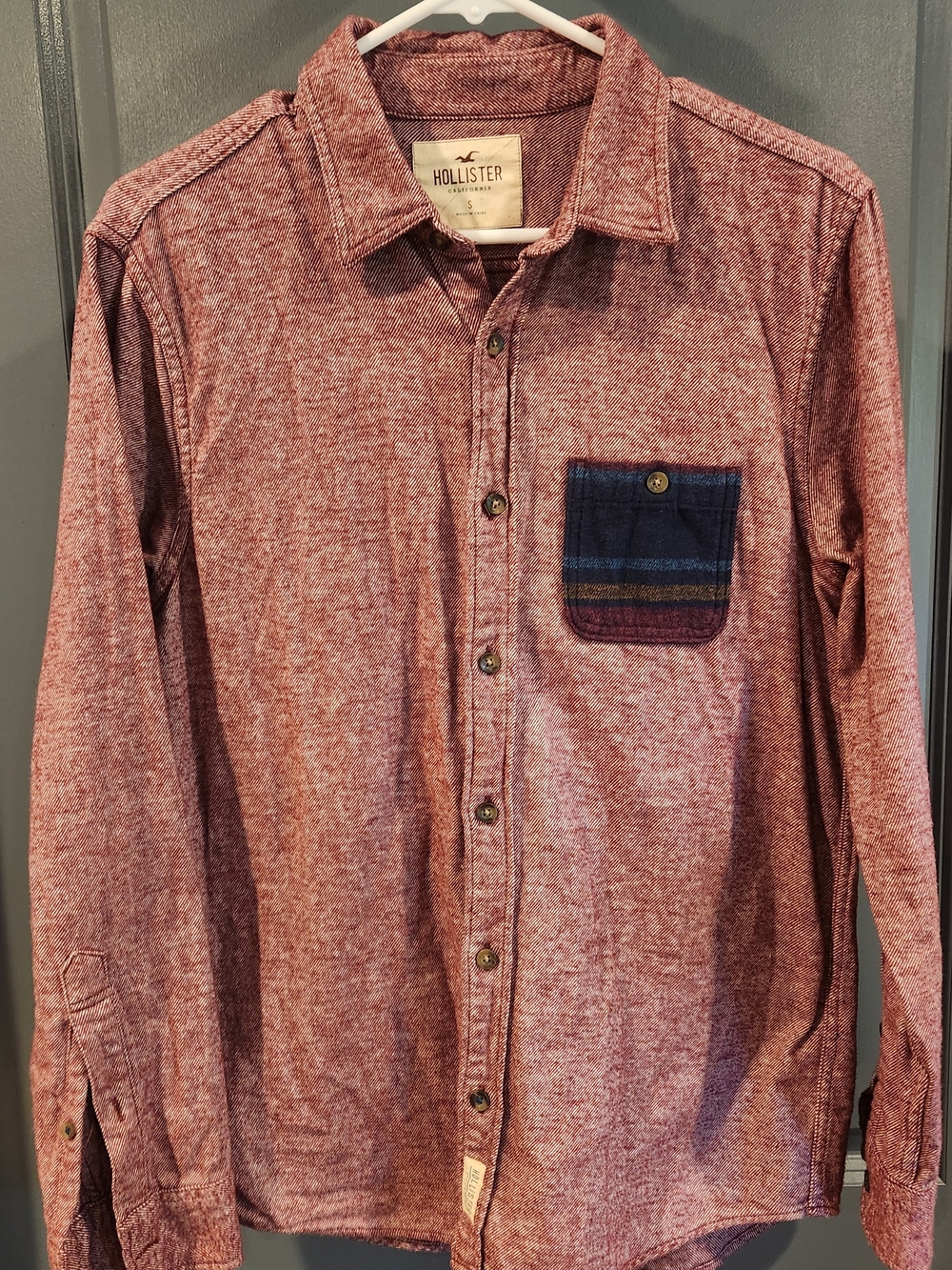 Hollister Red Heathered Shirt with Striped Navy Pocket